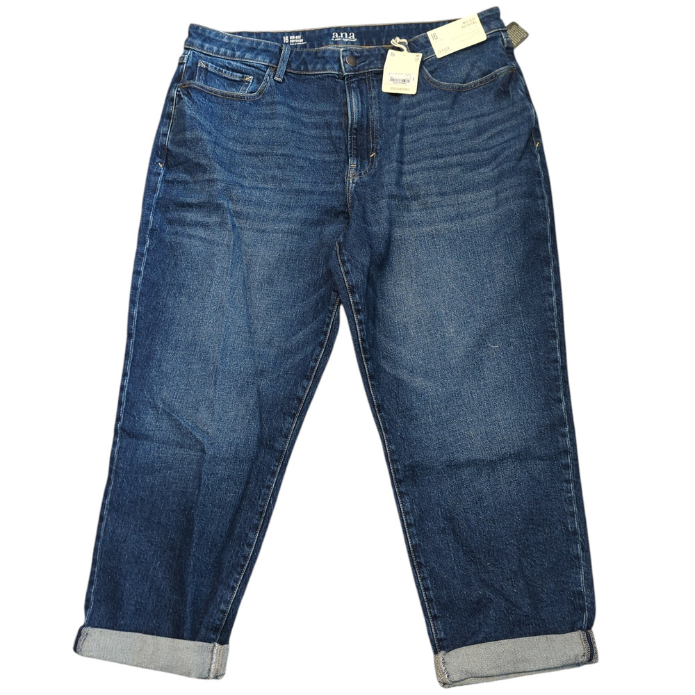 A.N.A. Womens 16 Mid-Rise Boyfriend Medium Rinse Denim Jean Capris NEW ANA